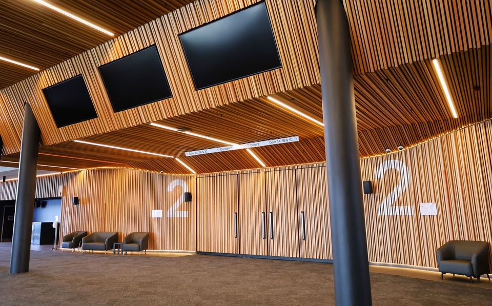 Derwent Entertainment Centre — timber-lined foyer refurbishment